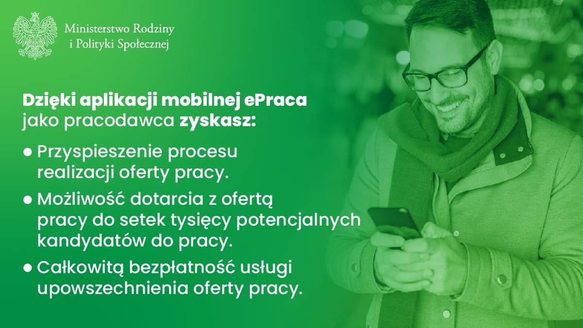 Przedstawia mężczyznę z telefonem oraz tekst informacyjny